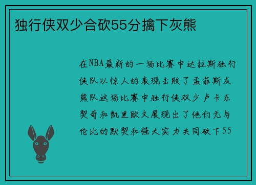 独行侠双少合砍55分擒下灰熊